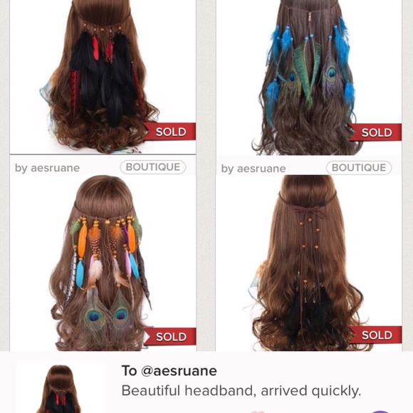 2019 bohemian festive headdress w feathers & beads - Picture 2 of 8